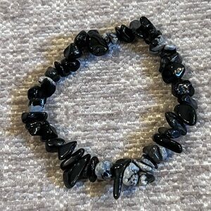 SOLD— Handmade Gothic Natural Snowflake Jasper Chip Beaded Bracelet, Size 7”
